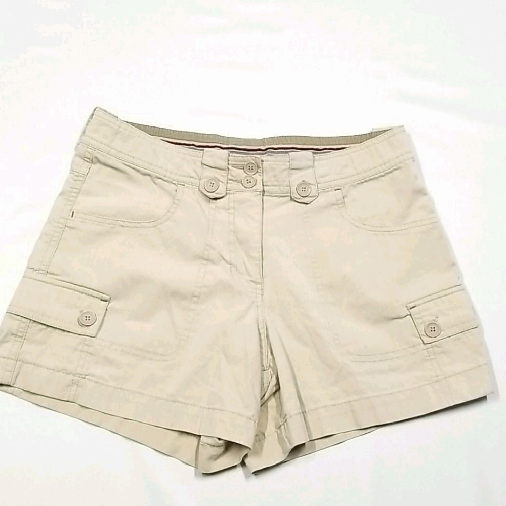 BC Clothing Shorts Women's Original Sze 6 Khaki Pockets Belt Loops Zipper Button